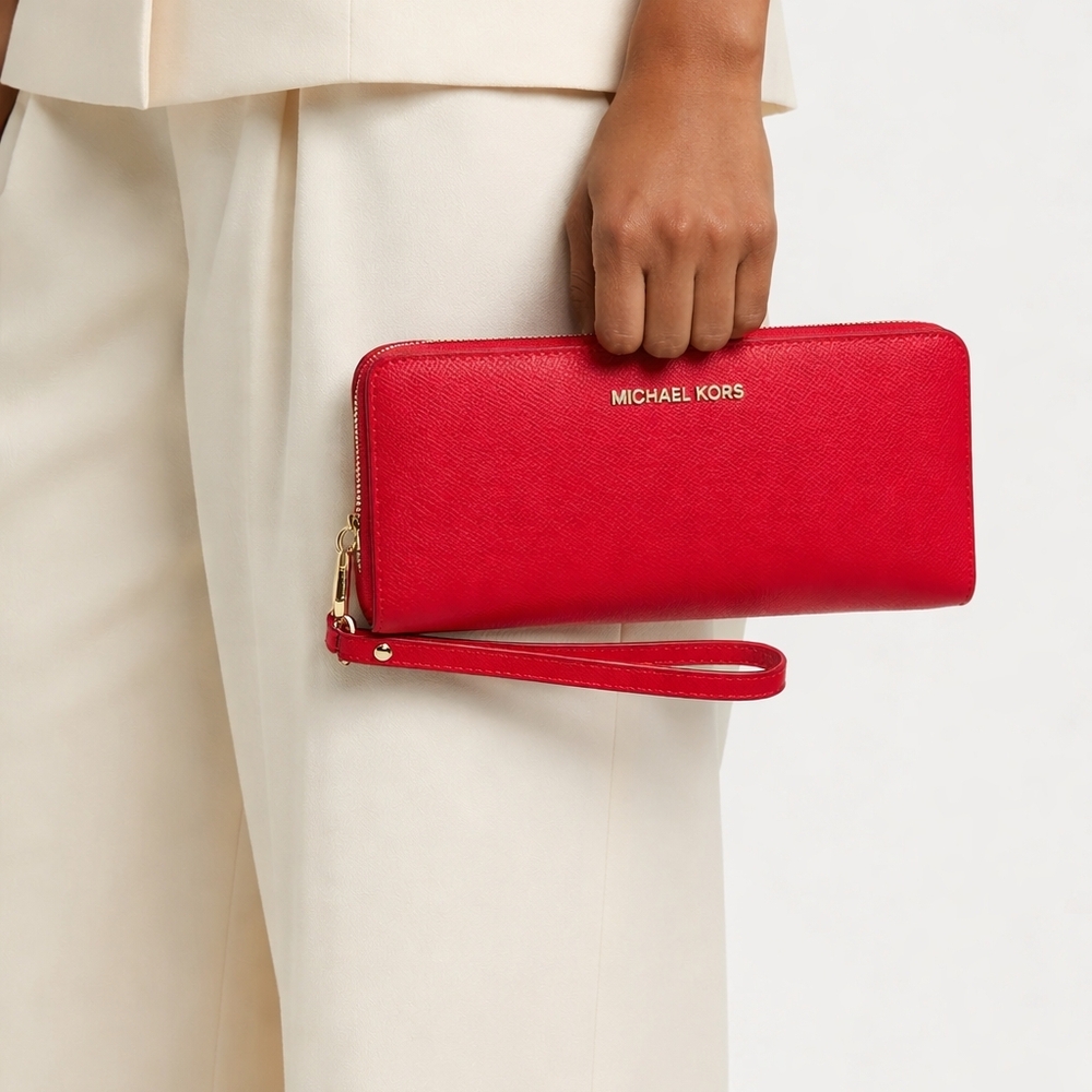 Michael Michael Kors Jet set Saffiano Leather Continental Wallet Crimson Red - Picture 2 of 4